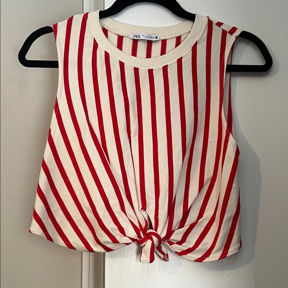 Zara Red and Cream Striped Crop Top